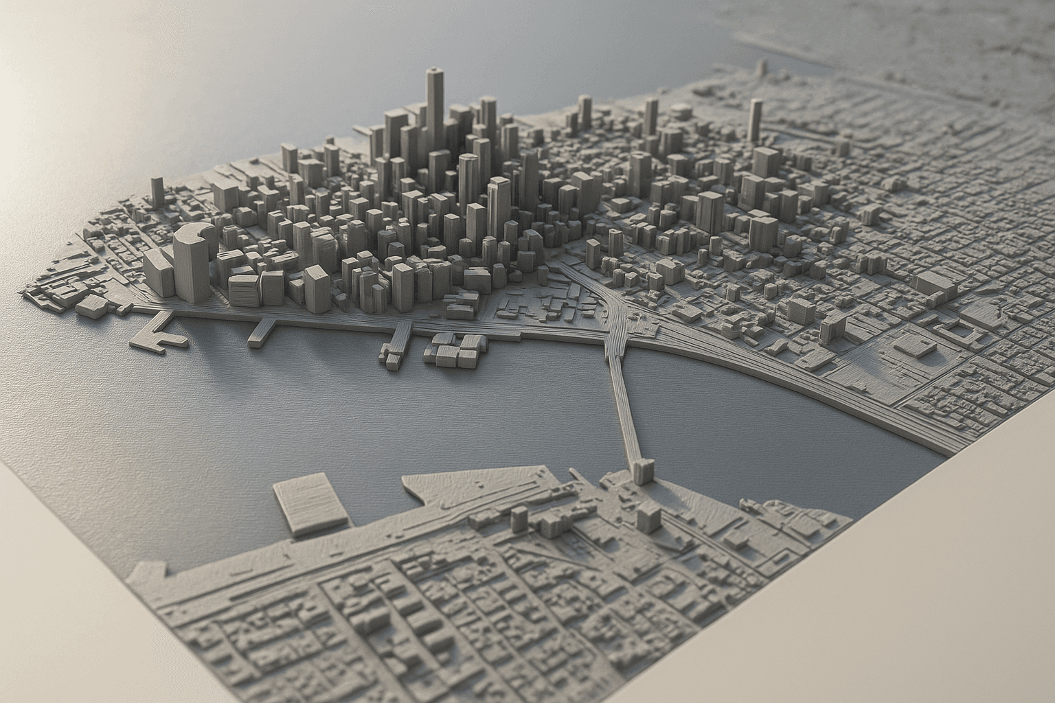 Handcrafted 3D city map closeup