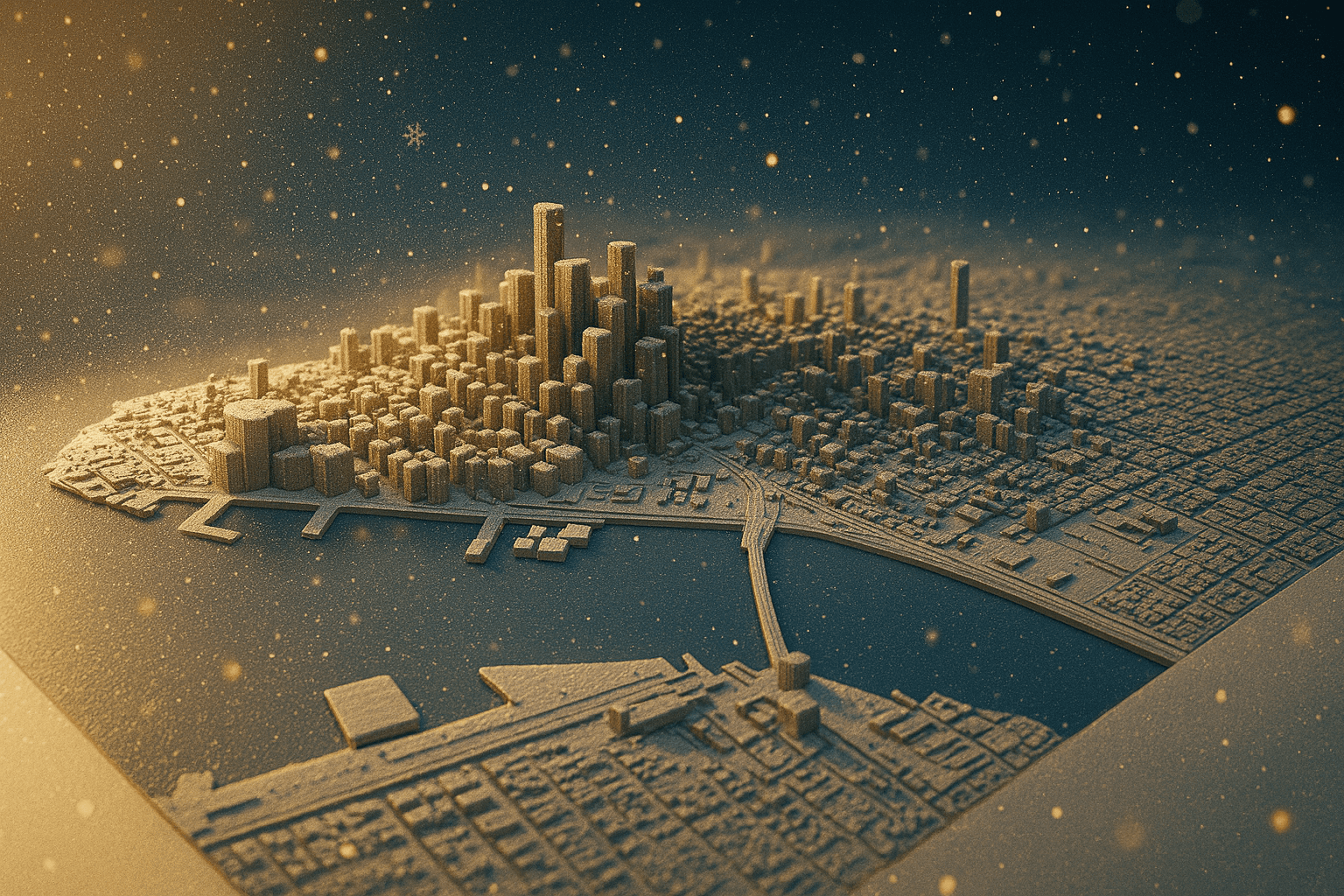 Handcrafted 3D city map closeup